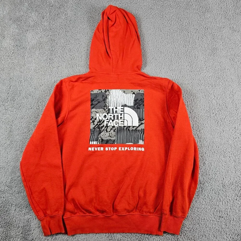 North Face Hoodie Men Small Orange Graphic Logo Athleisure Camp Hike Gorp Travel